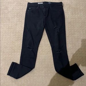 AG The Legging Ankle distressed black jeans. 28